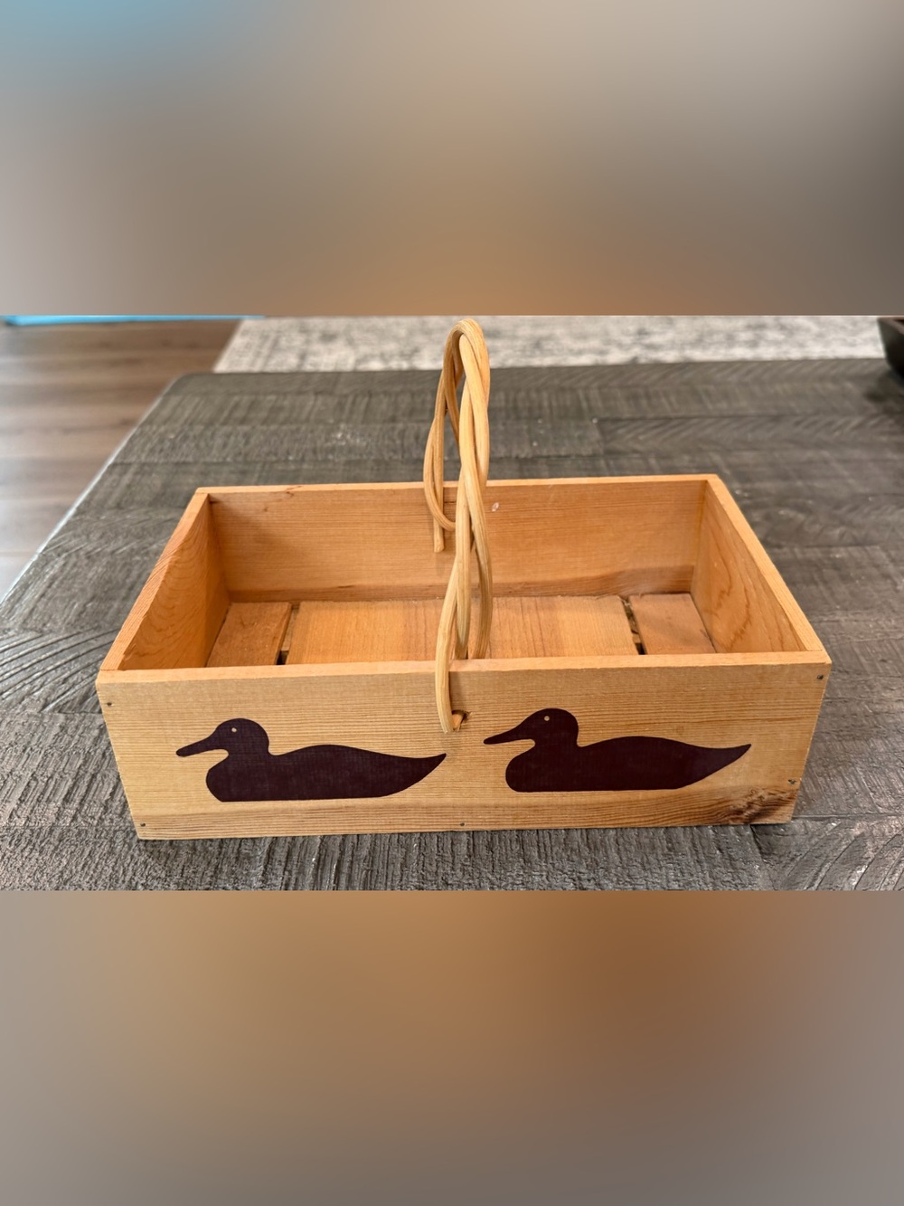 Vintage Wooden Duck Basket Carrier Primitive Country Cabin Decor Bentwood Handle